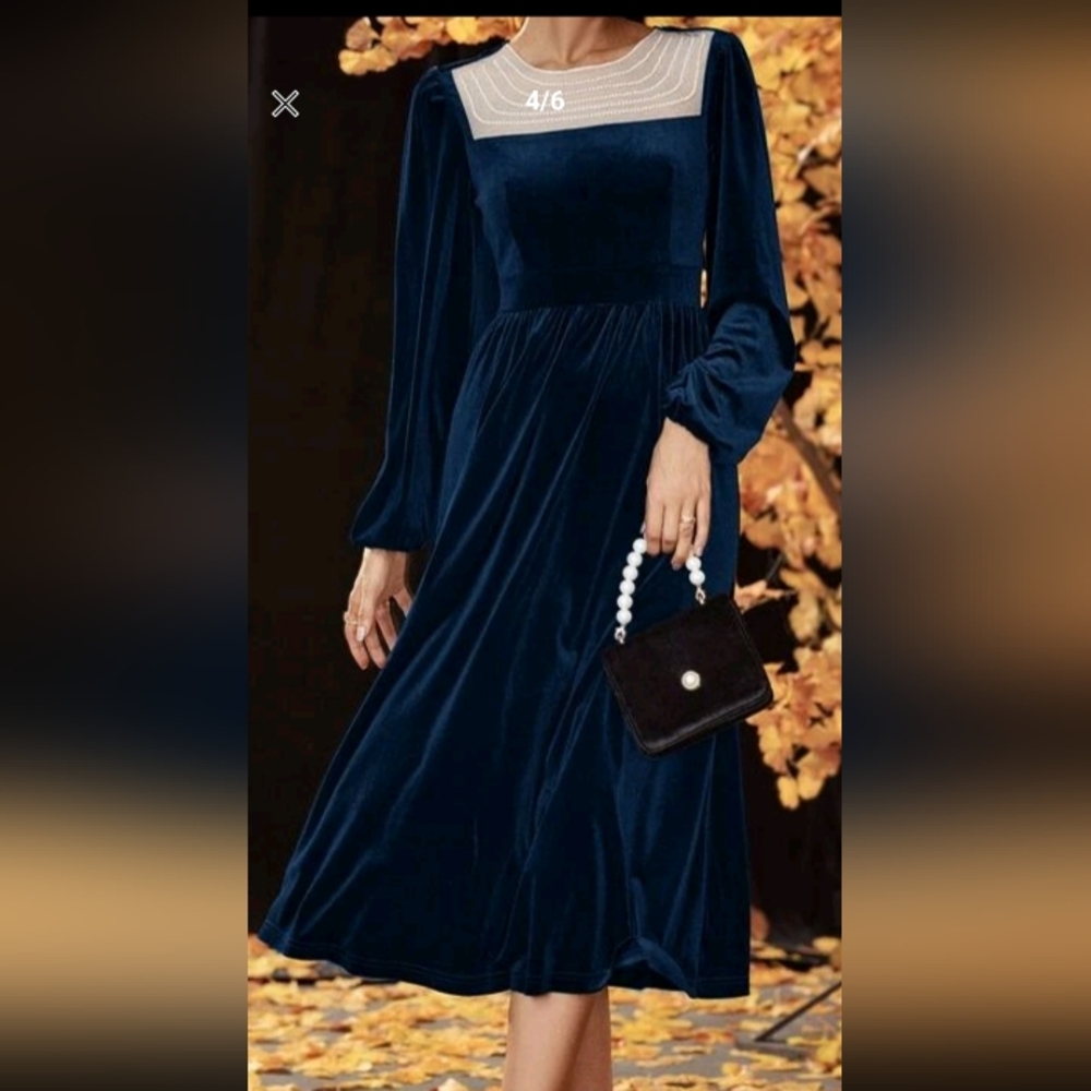 SHEIN Velvet Royal Blue Dress (L)